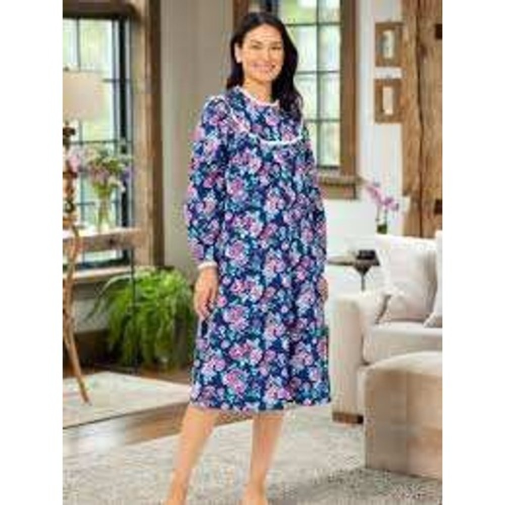 Lanz of Salzburg L Nantucket Rose Cotton Lightweight Flannel Nightgown Cottage